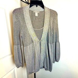 NY Collection Silver Cardigan Sweater